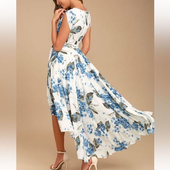 Lulus French Countryside White Floral Print High-Low Dress M NWT‎ IN PACKAGING - Picture 2 of 8
